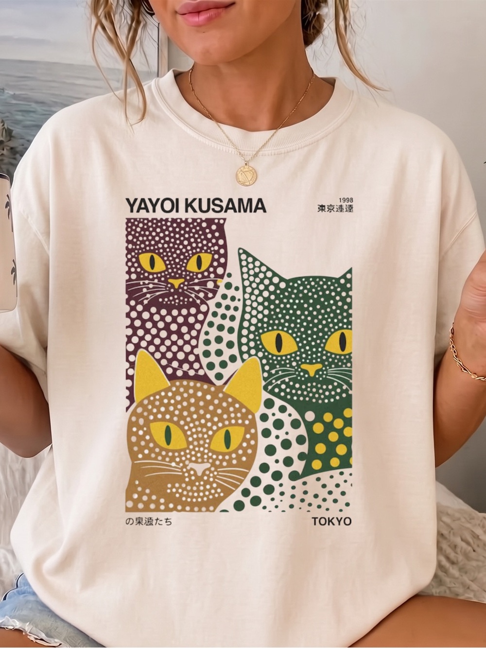 Gildan Yayoi Kusama Inspired T-Shirt | Polka Dot Cats Tee